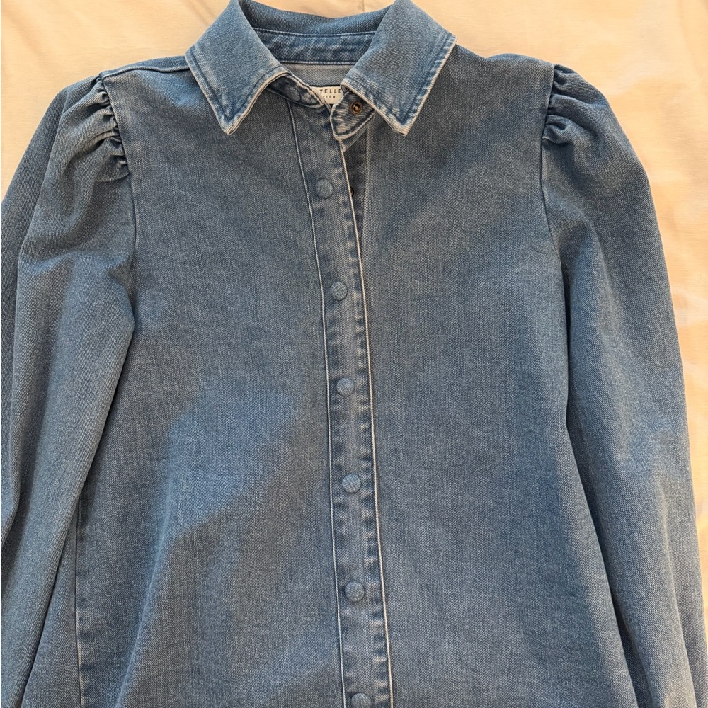 Bagetelle Denim Button-Up Shirt Jacket in Medium Blue